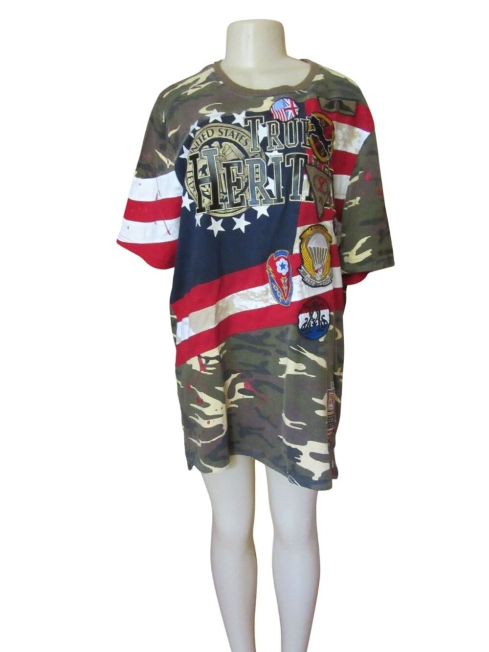 Heritage America Mens True Heritage Graphic T-Shirt 3XL Camo & Flag Patches 100%